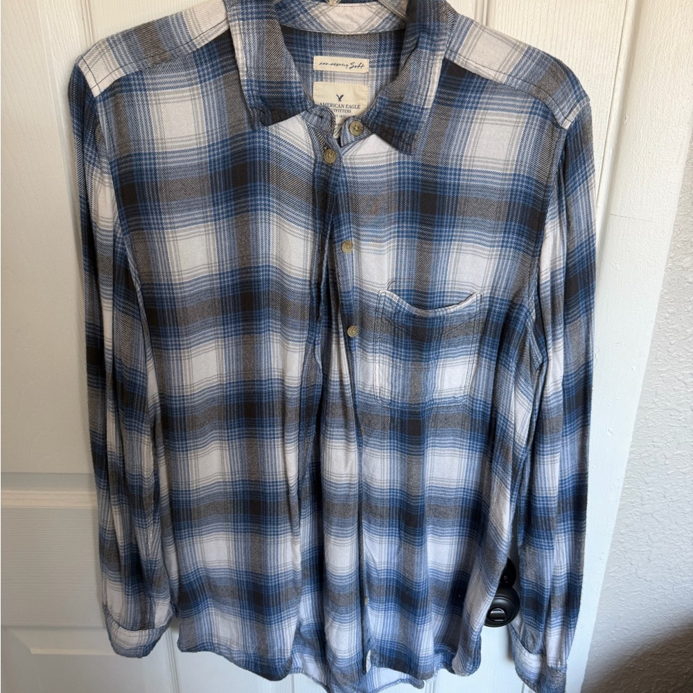 American Eagle Outfitters Blue and White Plaid Shirt